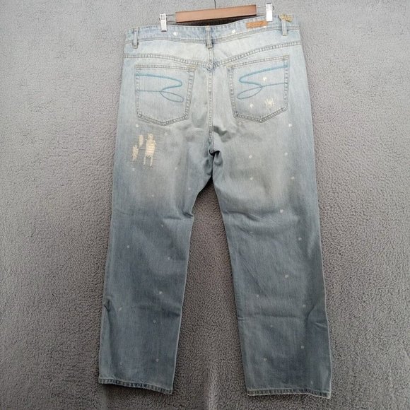 Seven7 Jeans Womens 24 Light Blue Rhinestones Distressed Ripped Wide Leg Denim - Picture 9 of 15